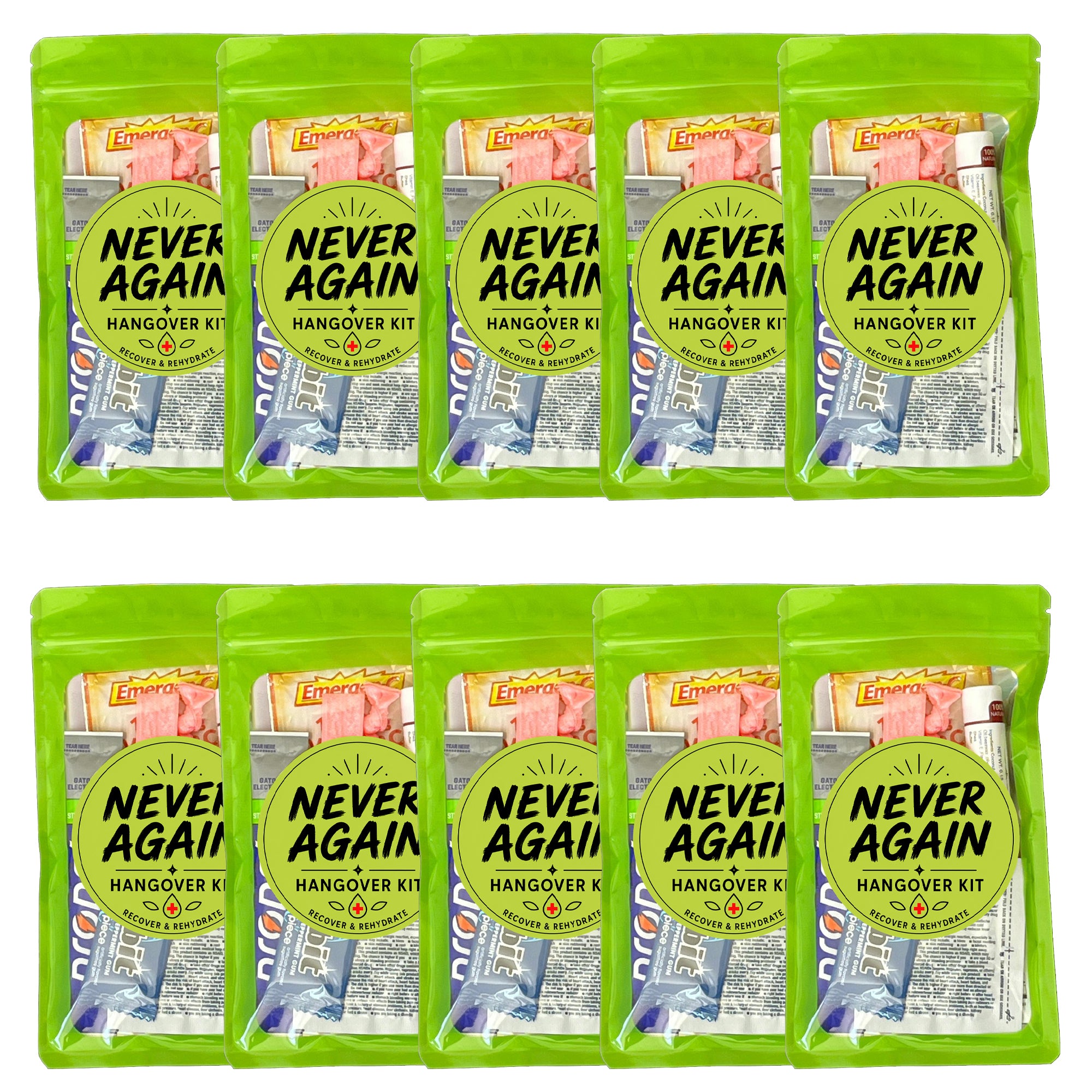 Never Again Hangover Kit - 10 Pack