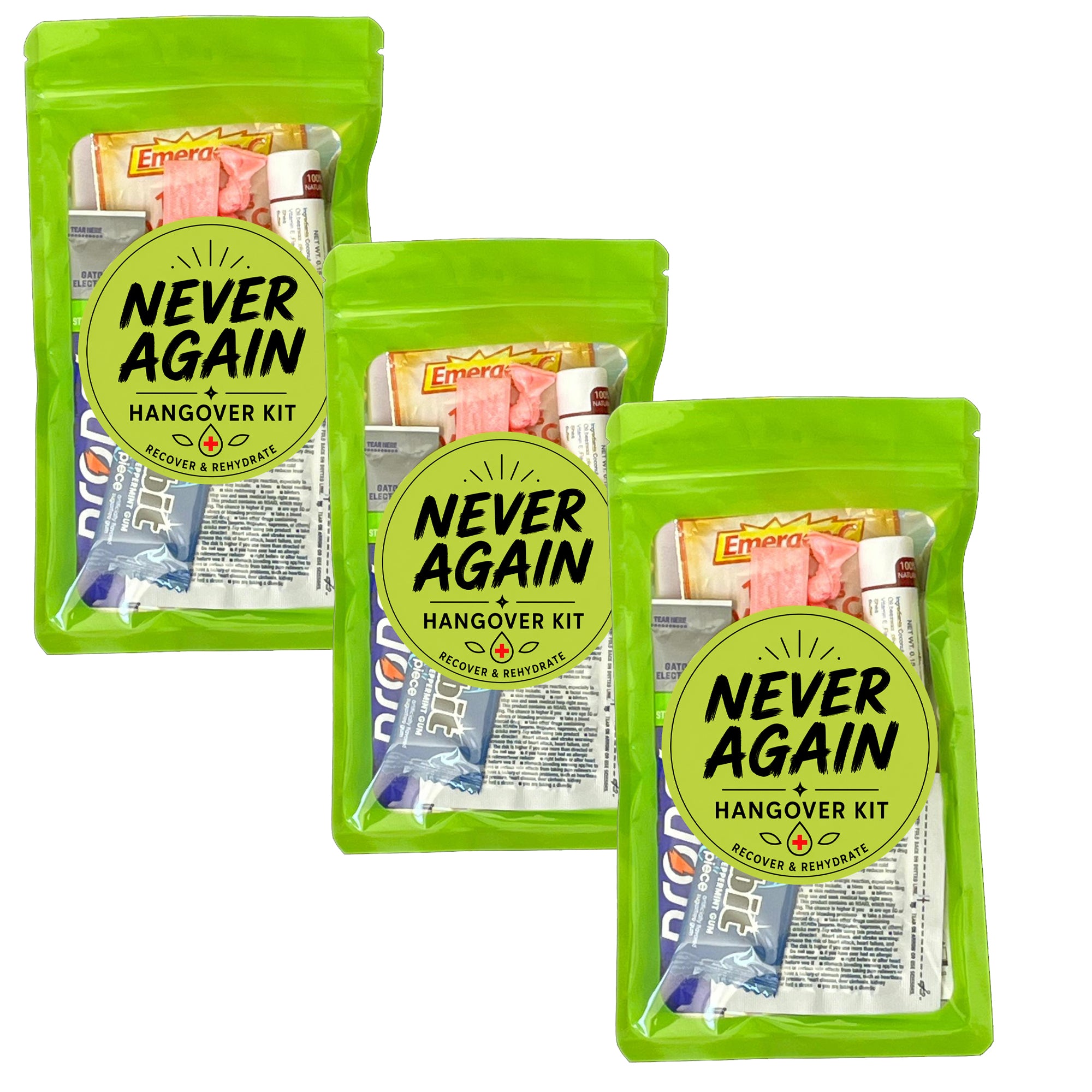 Never Again Hangover Kit - 3 Pack