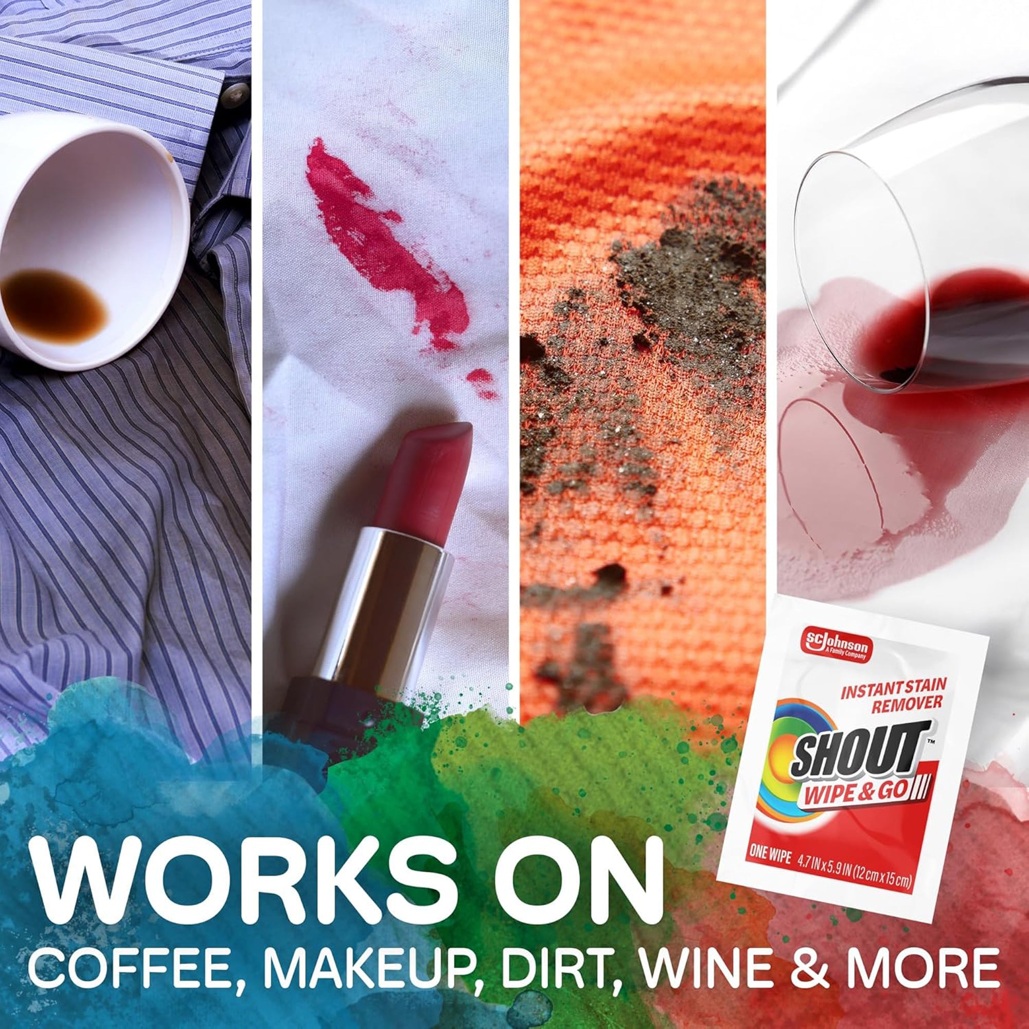 Shout Wipe & Go Instant Stain Remover Wipe (Single) - Works On